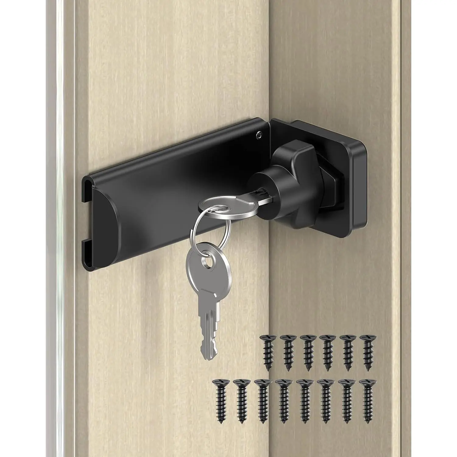 90  Door Hasp Latch Lock,   Right Angle Latch, Sliding Barn Door Lock for Gate, Bedroom, Fence, Garden (Black, 3.3 Inch with Key-1 Pc)