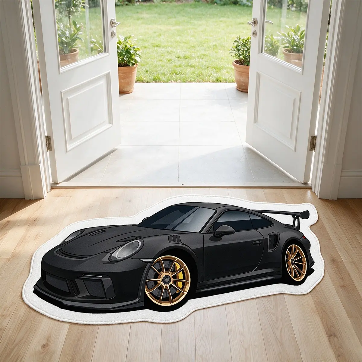 Doormat Modern Cartoon Car Design Rug, Retro American Style Indoor Carpet, Reflective Short Pile Bedroom Mat, Fashionable Home Decor, Inside Entrance Doormat