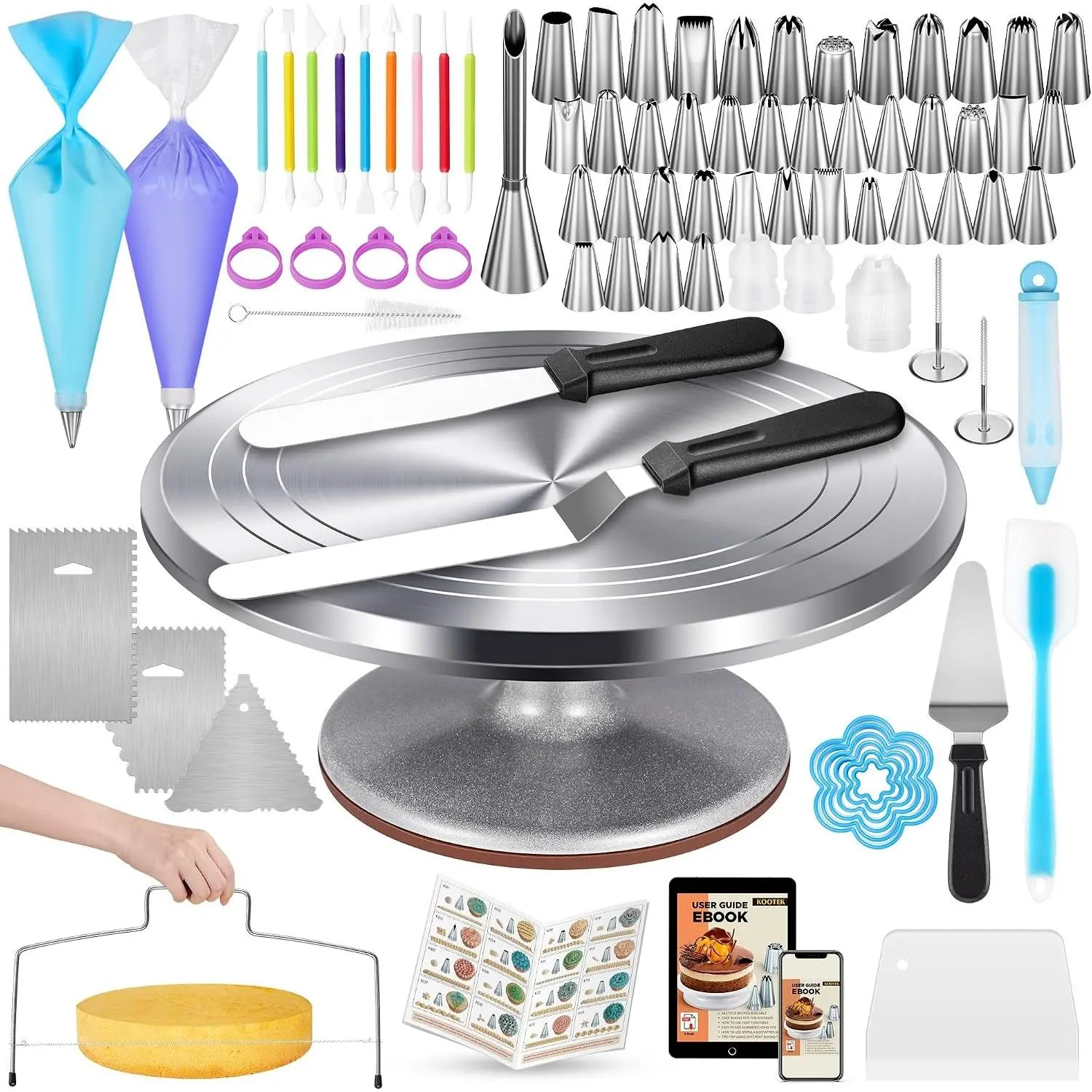 Kootek 180-Piece Aluminum Cake Decorating Kit, Baking Tools for Beginners & Pros
