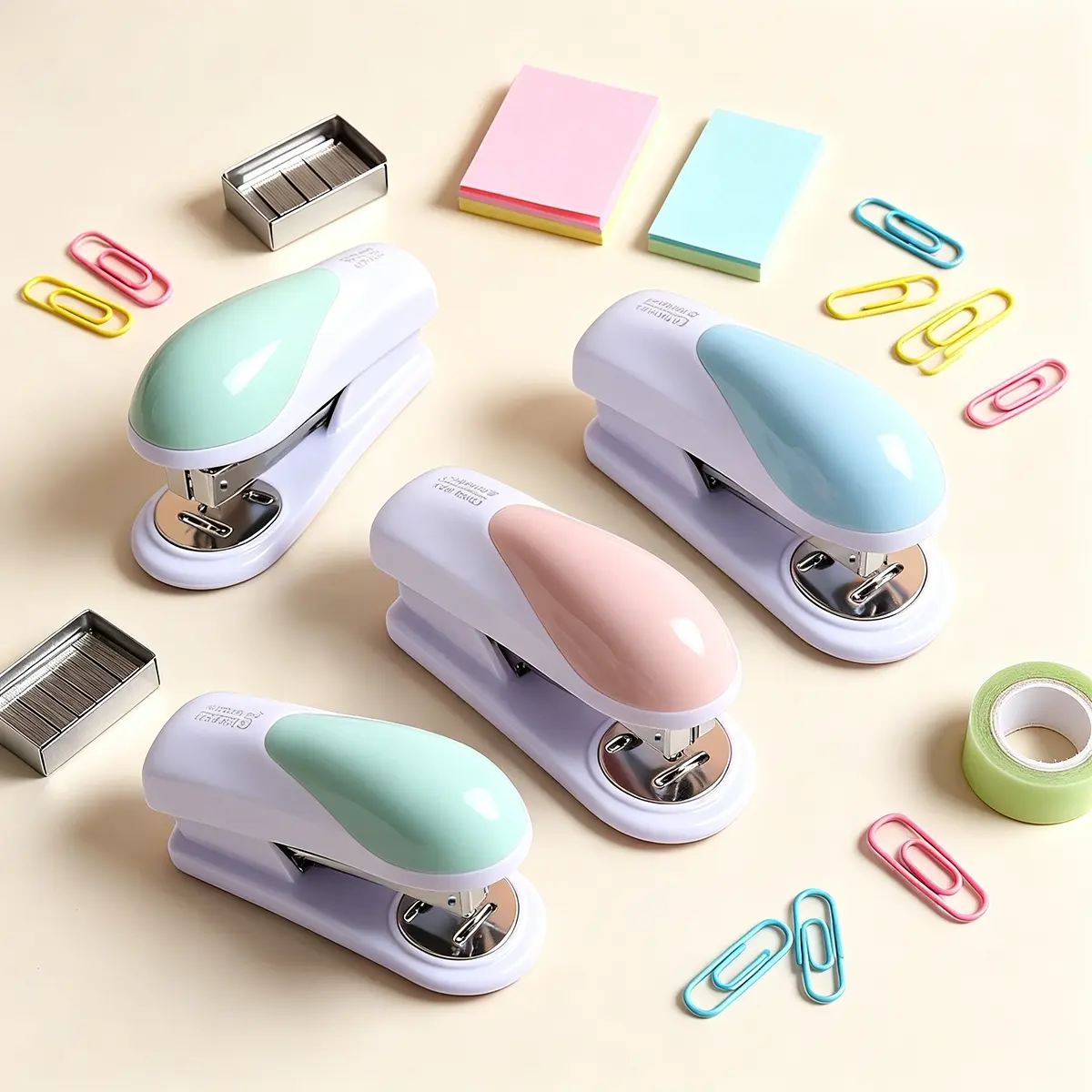 Macaron Colorful Stapler, Desktop Office Home Energy-Saving Stapler, Student Exam File Organizer, Simple High-Profile Multi-Color Office Supplies