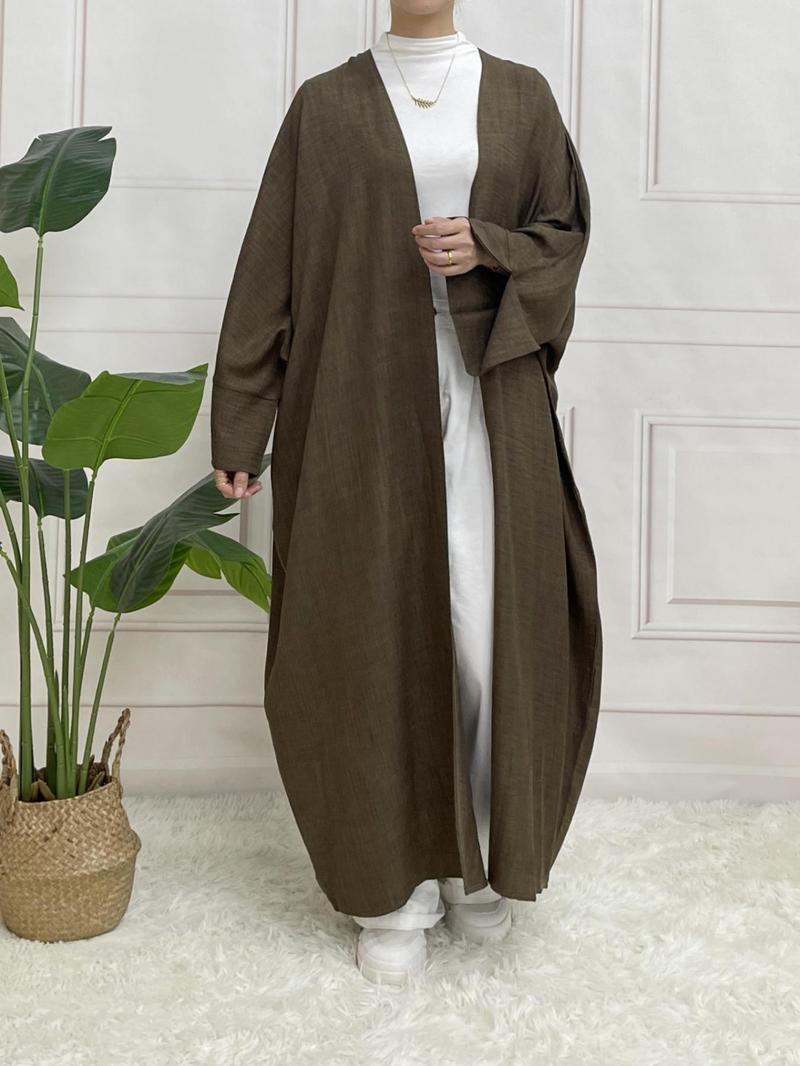 Arabic Clothing-solid Color Split Sleeve Loose Open Abaya, Modest Long Sleeve Open Front Outerwear for Women, Women's Islamic Clothing for Spring & Fall, Summer Outfits, Modesty Abaya, Muslims Loose Abayas