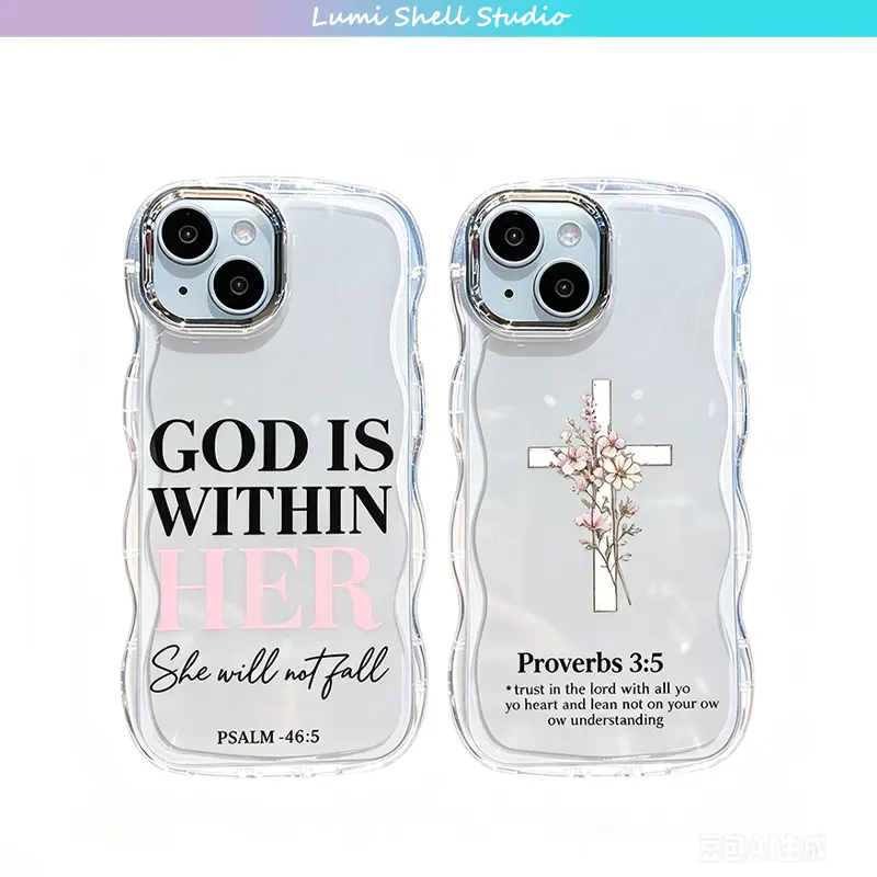 Water Ripple Electroplating Border TPU Back Cover Case for iPhone 17 Pro Max/17 Air/16/15/13/11/12/14 Plus, "God Is Within Her She Will Not Fall" Design, Mobile Phone Accessory, Ideal Holiday/Birthday Gift for Partners, Iphone 14 Plus