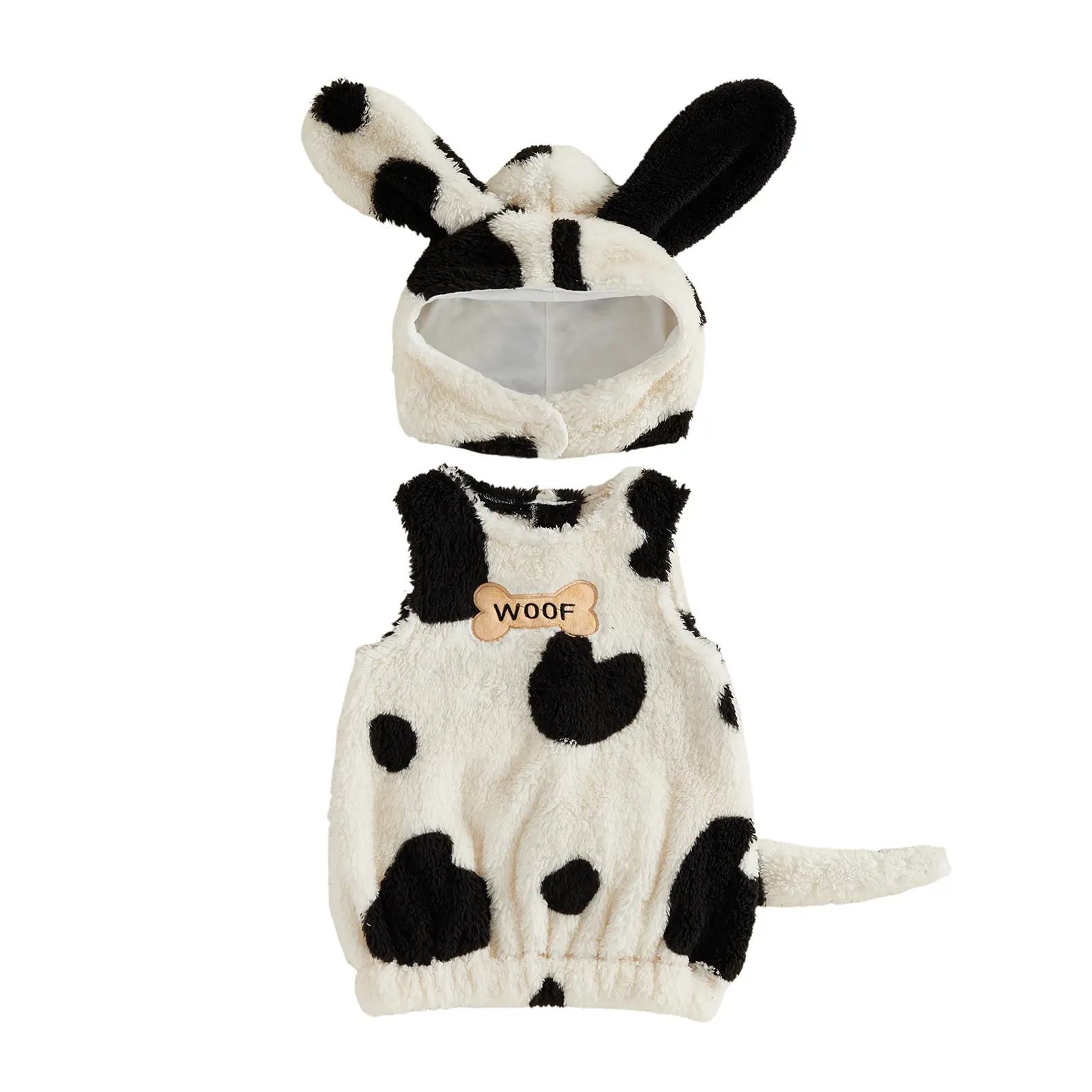 Babamoon Boys/Girls Dalmatian Dog Plush Costume, Winter Warm Sleeveless Shirt with Hood, Soft Polyester Top + Hood, Casual Sweet Newborn Infant Outfit for 0-3T