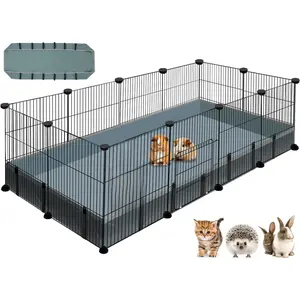 12 Panels Metal Wire Pet Playpen 48*24*16 Inch, Portable Indoor Outdoor Fence with Waterproof Mat for Puppies, Guinea Pigs and Bunnies