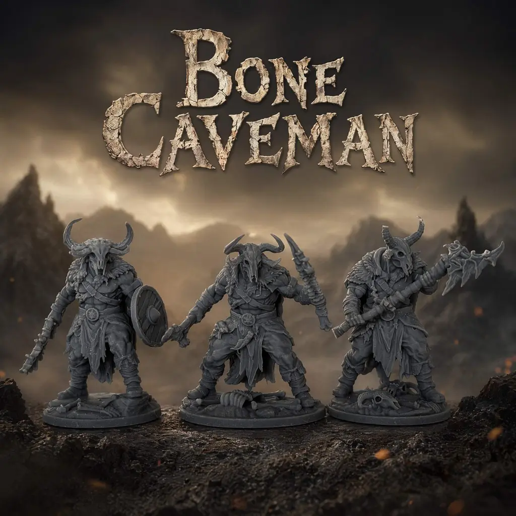 3 Piece Bone CaveMan Miniature Model Set, Ideal for Rpg Board Games, Easy to Paint, 3D Printed, Perfect for Collectors and Role-Playing