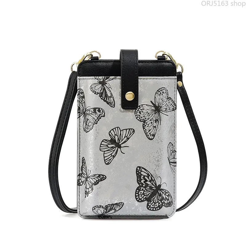 Fashion PU Leather Vertical Butterfly Women Crossbody Sling Bag, Multi-Functional Cell Phone Backpack with Coin Storage Pocket, Lightweight Mini Shoulder Purse for Daily Shopping Walking Outdoor Short Trip Use,Touch,Screen,Flee,Touchscreen,A,white,design,