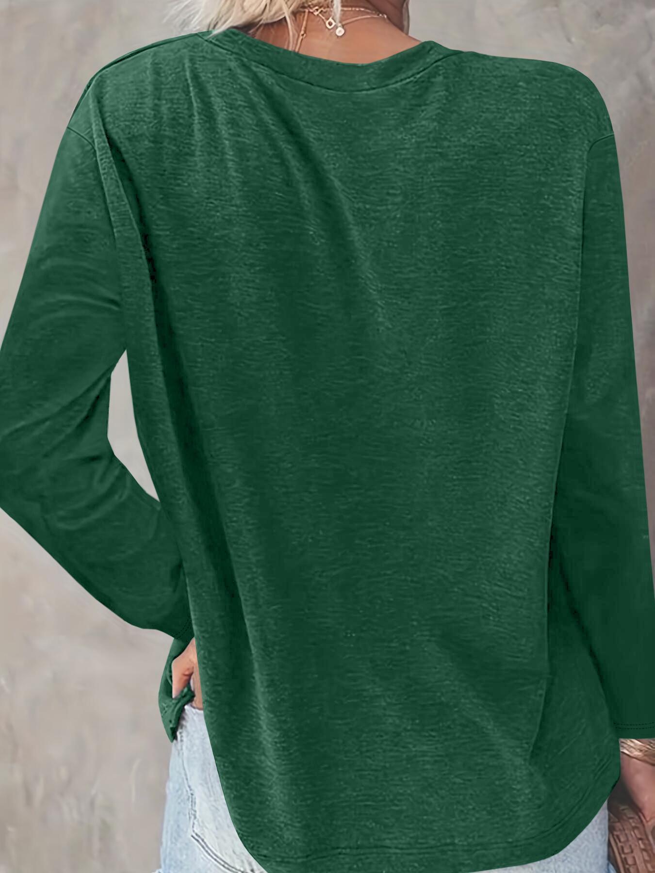 Women's Casual Letter Print Long Sleeve Round Neck Basic Fitted Thin Top, Available in 10 Colors, Perfect for Fall & Winter Fashion