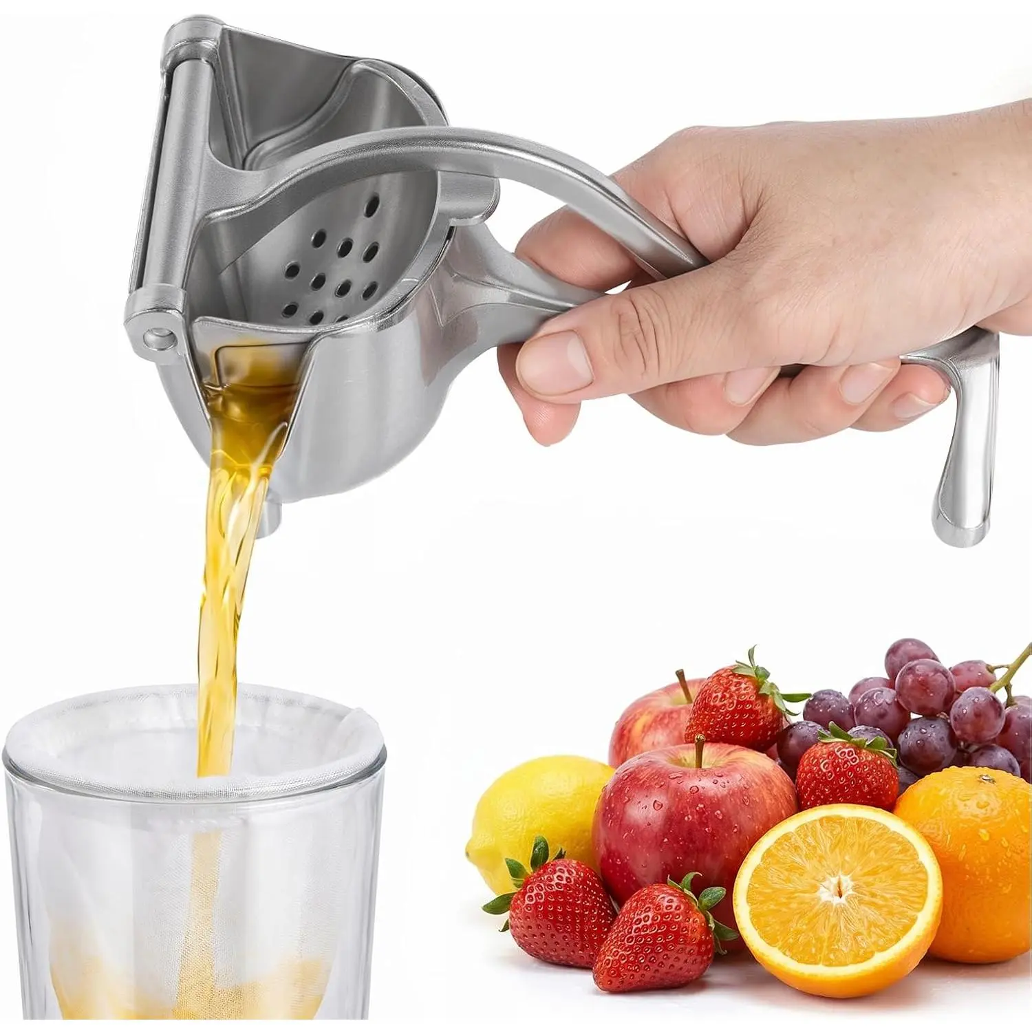 Manual Juicer Hand Press with Ergonomic Heavy Duty Handle - Pour Spout for Mess-Free Pouring, Aluminum Alloy Hand Juicer Squeezer Capacity - Juice Press for Lemon, Orange, Lime, & Grapefruit