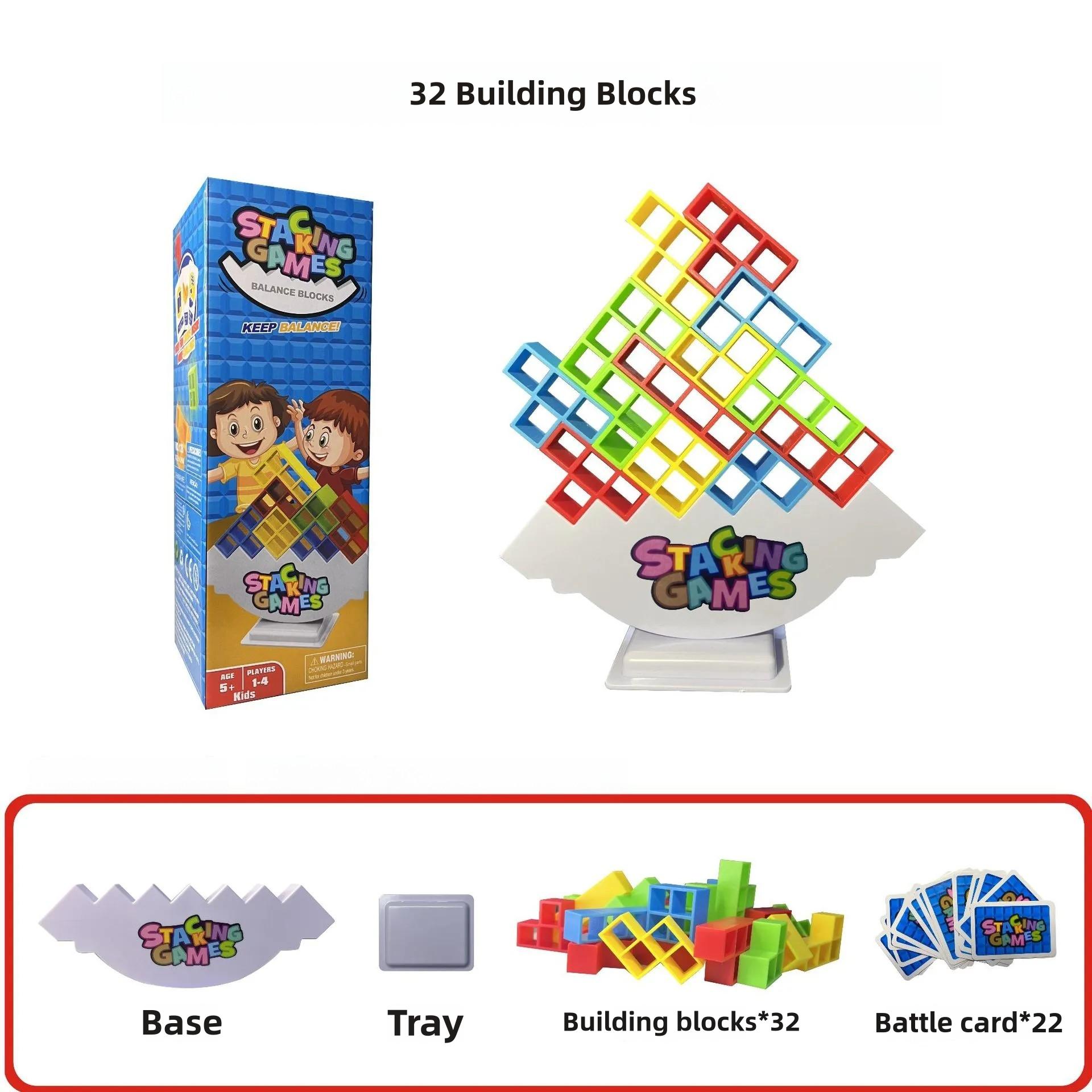 Balance Stacking Game Set, Building Block Set, Stem Building Blocks, 16/32/48 Pieces, Fun Board Game for Kids & Adults, Family Night Party Toy, Christmas Halloween Gift Idea