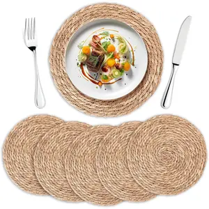 Round Woven Placemats Set of 6 | Handmade Natural Wicker Placemats for Holiday Wedding Home - Slip Heat Resistant Rattan Chargers for Dinner Plates (13 Inch)