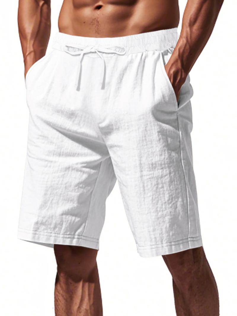 Men's Solid Color Linen Shorts, Regular Fit Casual Comfy Shorts for Summer, Men's Bottoms for Daily Wear