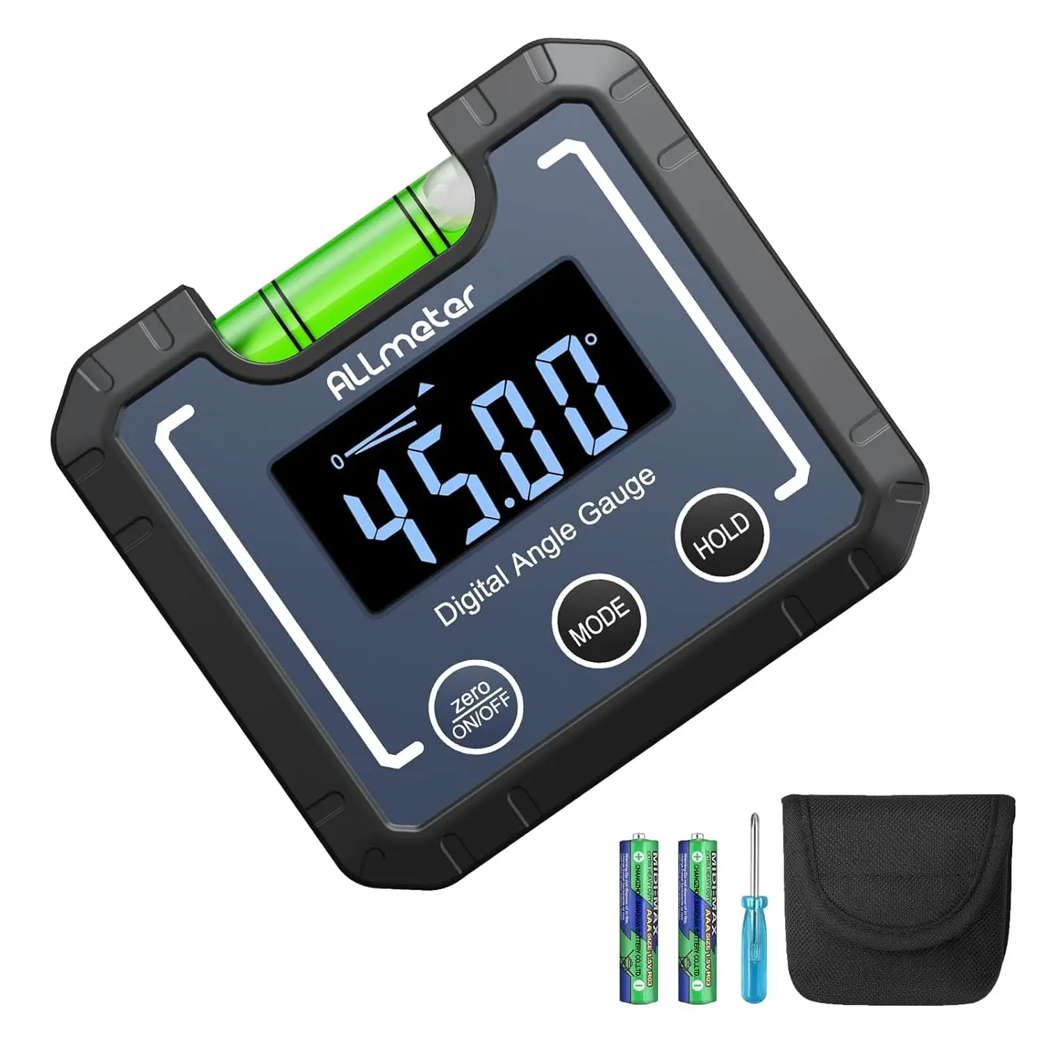 High Precision Digital Angle Gauge - 0.05° Inclinometer with Magnetic Base, Bubble Level, Backlit LCD Screen, ABS Plastic Body, IP52 Rated 0-360° Angle Finder Protractor for Miter Saws, Woodworking, Construction, Degrees