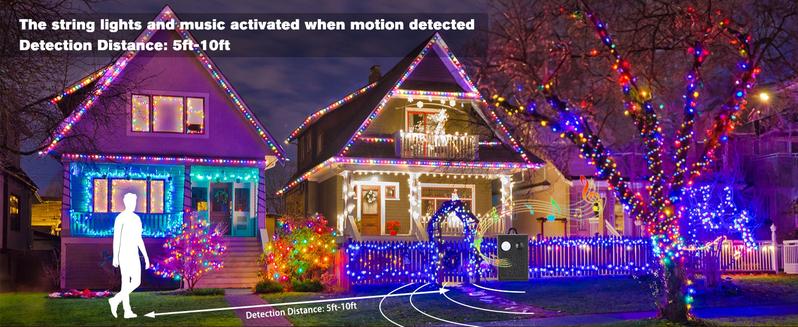 82ft 200 LED / 131ft 350 LED Outdoor Christmas Lights - 8 Modes, with Music Sync & Motion Sensing Functions, Multi-Color Lighting, for Christmas Tree, Family Parties, Courtyards, Bedrooms, Home Gatherings & Holiday Decorations