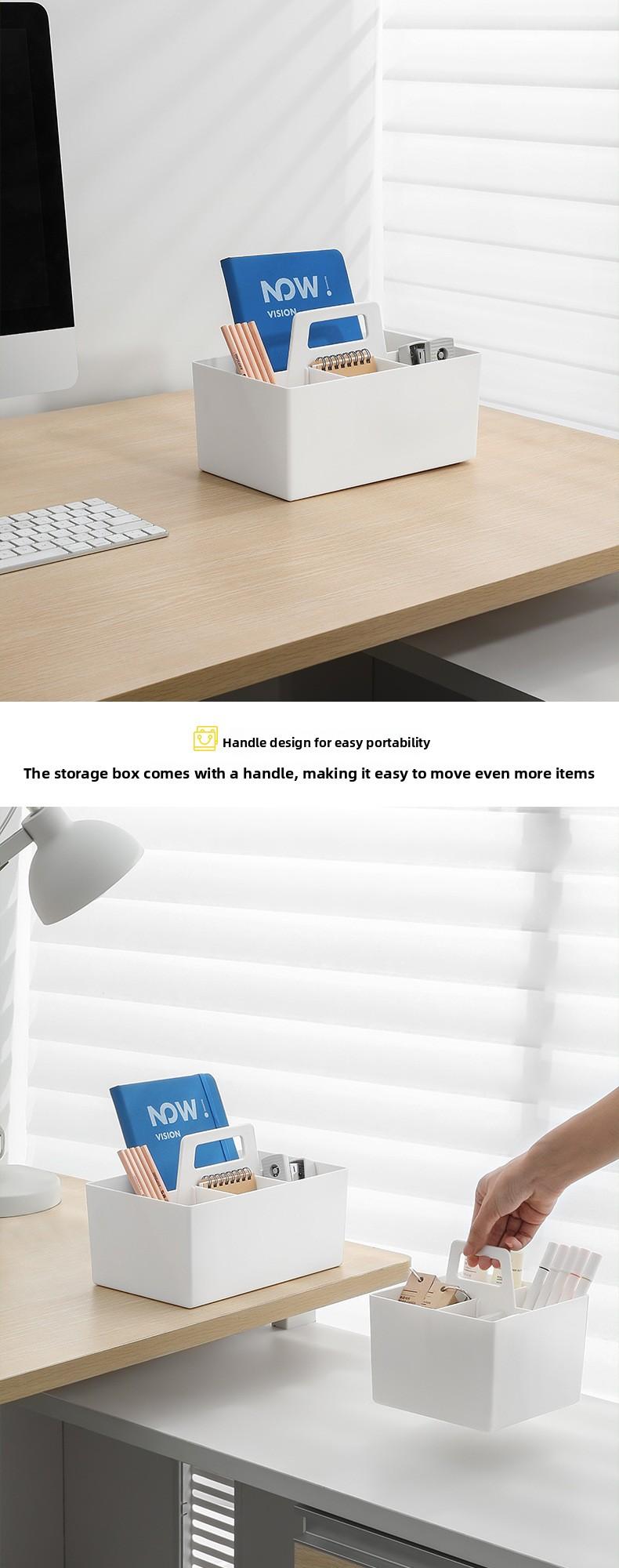 Desktop storage basket with handle, office supplies organizer, compartmented large-capacity stationery and miscellaneous small items storage box Desktop storage basket with handle, office supplies organizer, compartmented large-capacity stationery and miscellaneous small items storage box