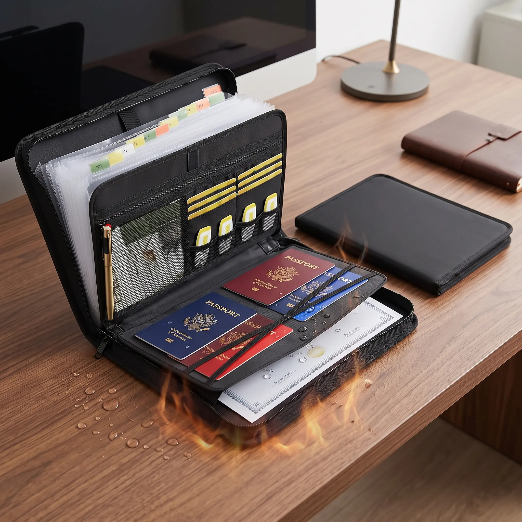 Fire Resistant Document Organizer Bag, Portable Accordion File Folder with Handle