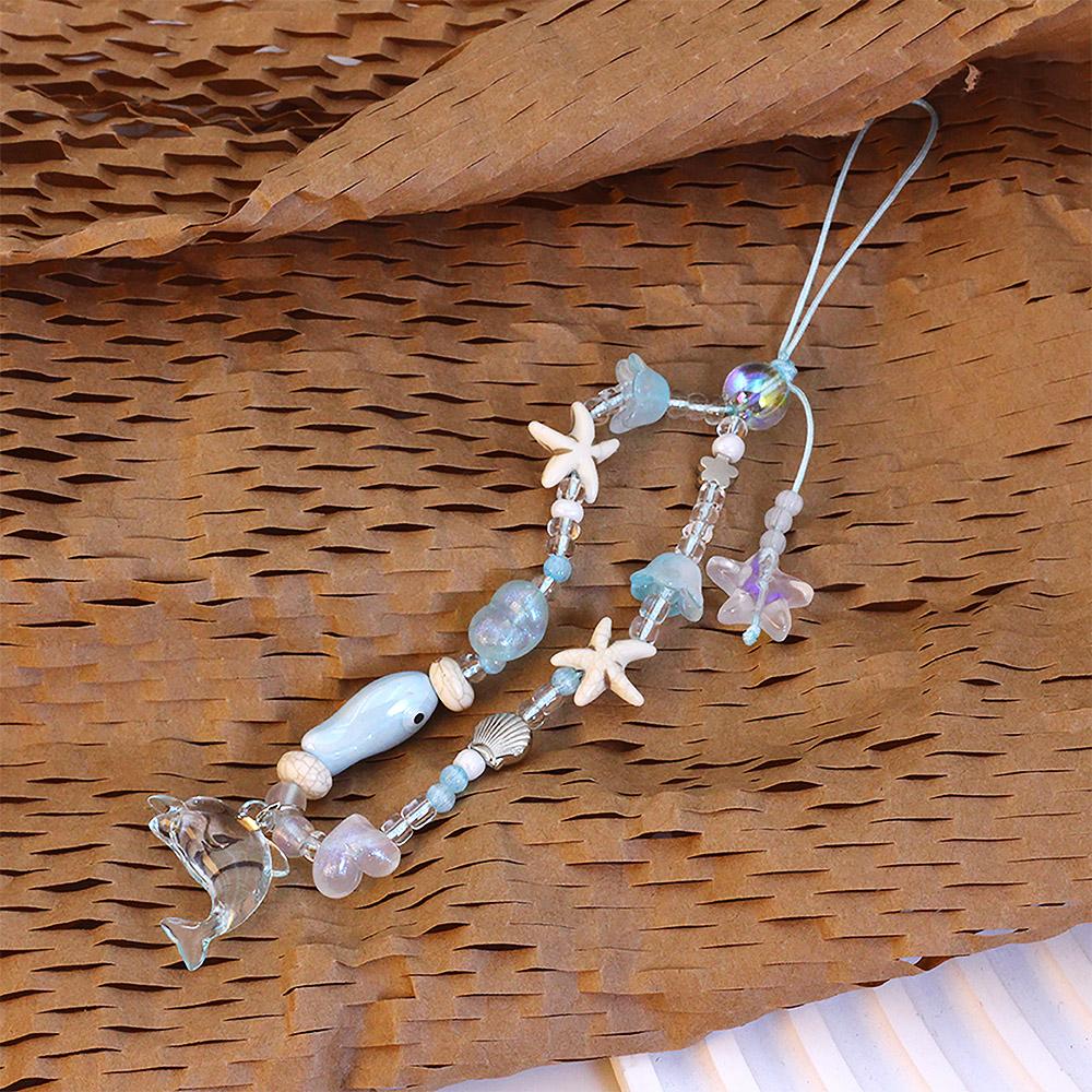 Handmade Acrylic Starfish & Dolphin Beaded Chain Bracelet Keychain Bag Decoration Coastal Design Durable Lightweight Material Decorative Accessories Keychain Bag Pendant
