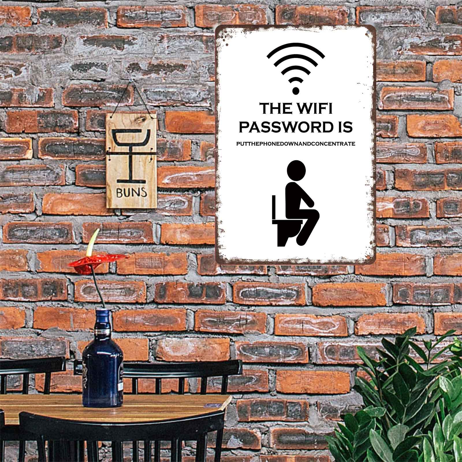 8x12 Inch Aluminum Metal Sign - "The WIFI Password Is PutThePhoneDownAndConcentrate" Funny Bathroom Decor |   Perfect for Home, Man Cave, Bar, Cafe, and Guest Restrooms |   Retro Tin Plaque, Easy to Hang, Hilarious Toilet Humor Art