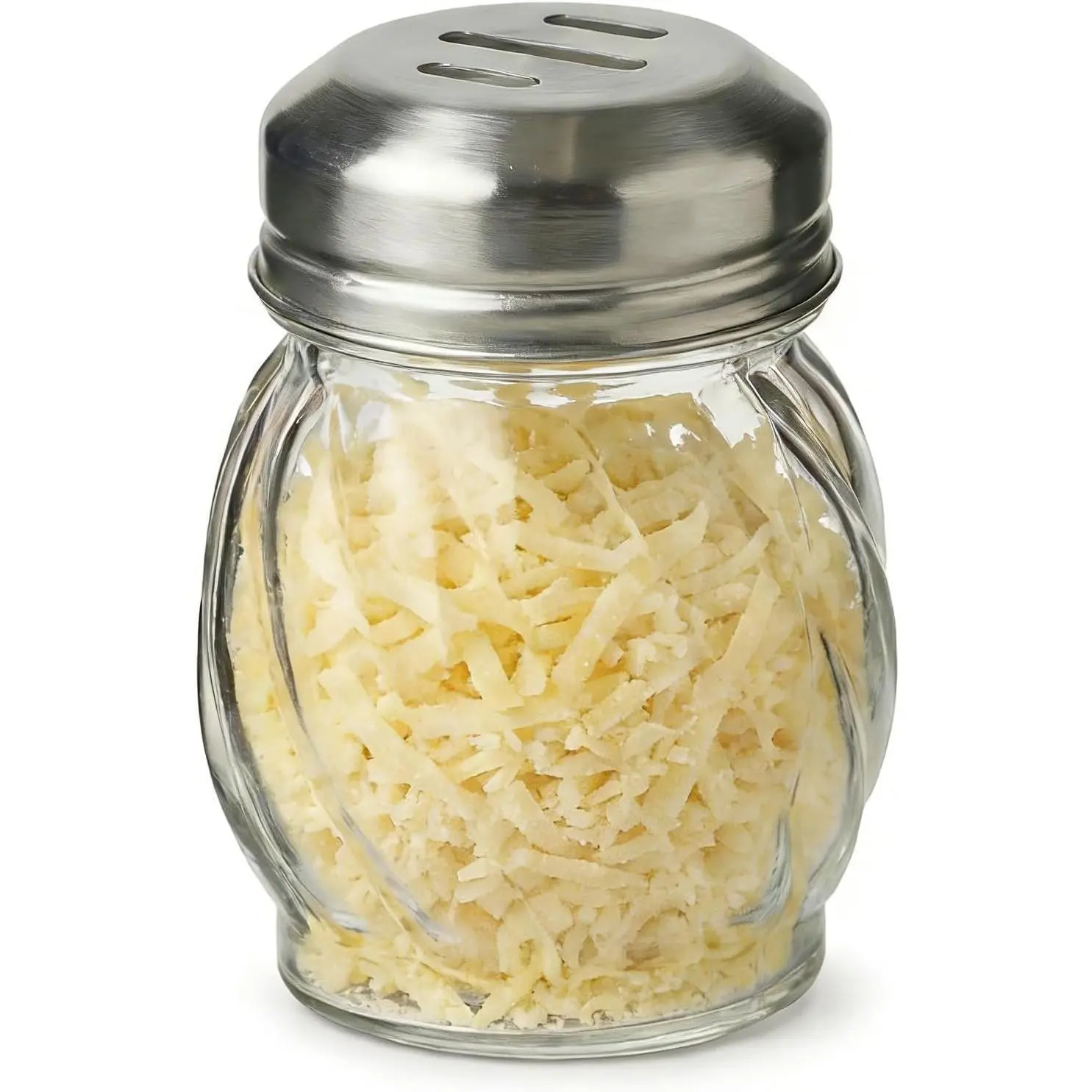 6 Ounce Glass Swirl Cheese Shaker, Crushed Red Pepper Shaker with Stainless Steel Slotted Lid