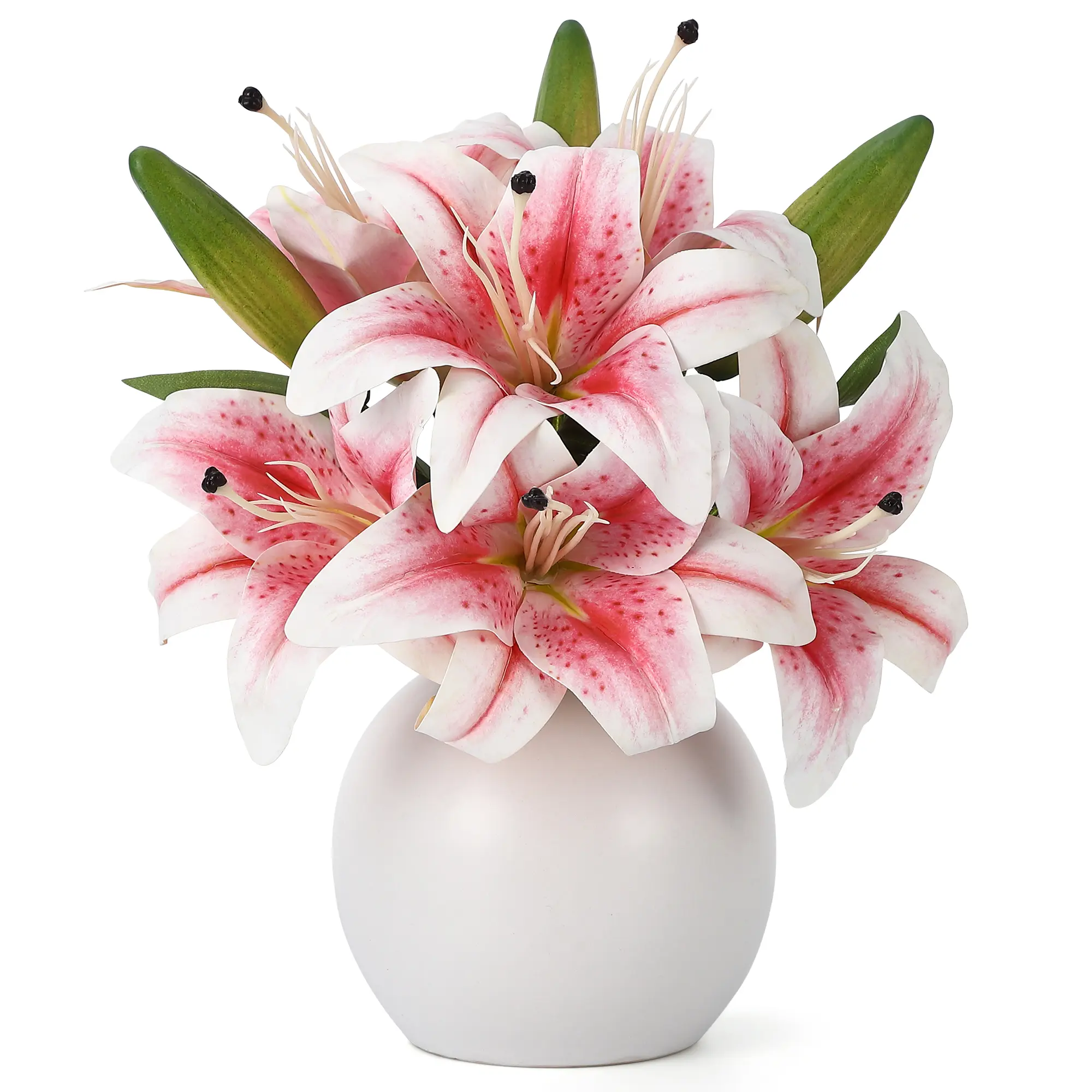 Real‑Touch Pink Silk Lilac Artificial Flower Arrangement With Ceramic Vase, Lifelike Faux Floral Centerpiece for Table, Shelf, Bathroom, Home and Wedding Decoration