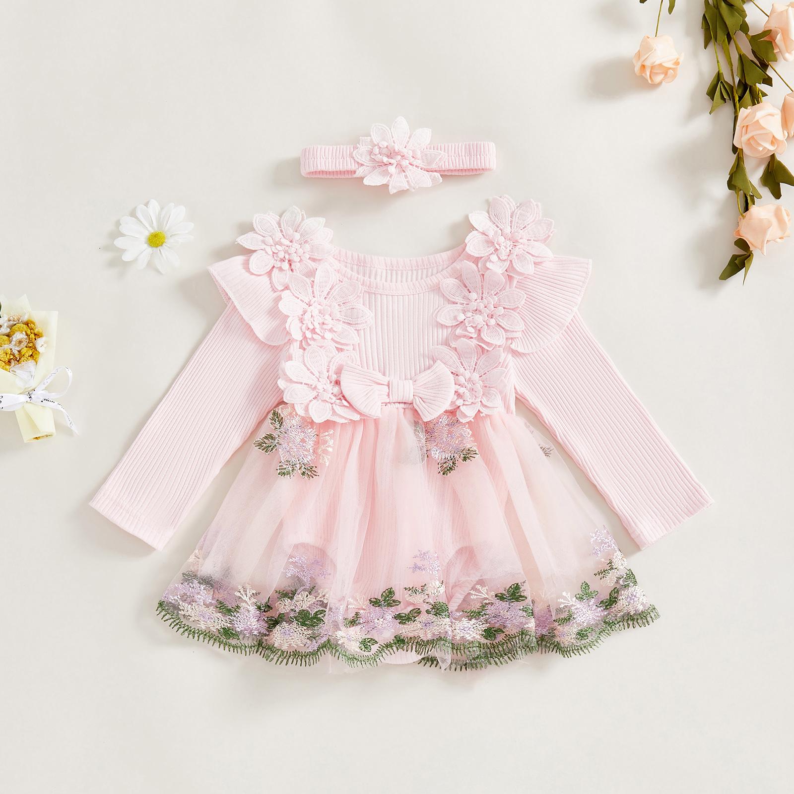 Baby Girl Romper Dress Embroidery Lace Flowers Baby Dress Romper Fall Winter Festival Clothes with Headband Baby Girl Romper Dress Embroidery Lace Flowers Baby Dress Romper Fall Winter Festival Clothes with Headband