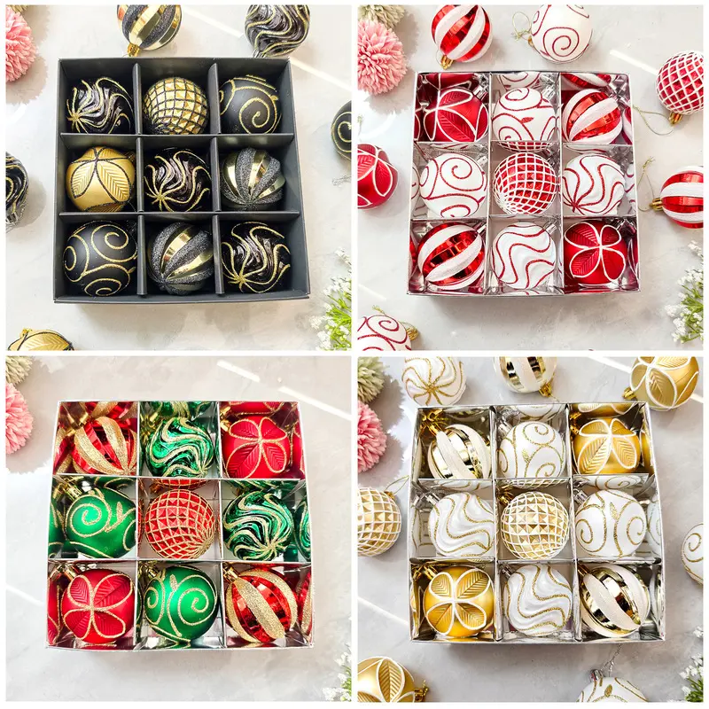 Christmas decorations 6cm electroplated plastic ball four-leaf clover European-style water ripple pattern painted Christmas ball treeornament