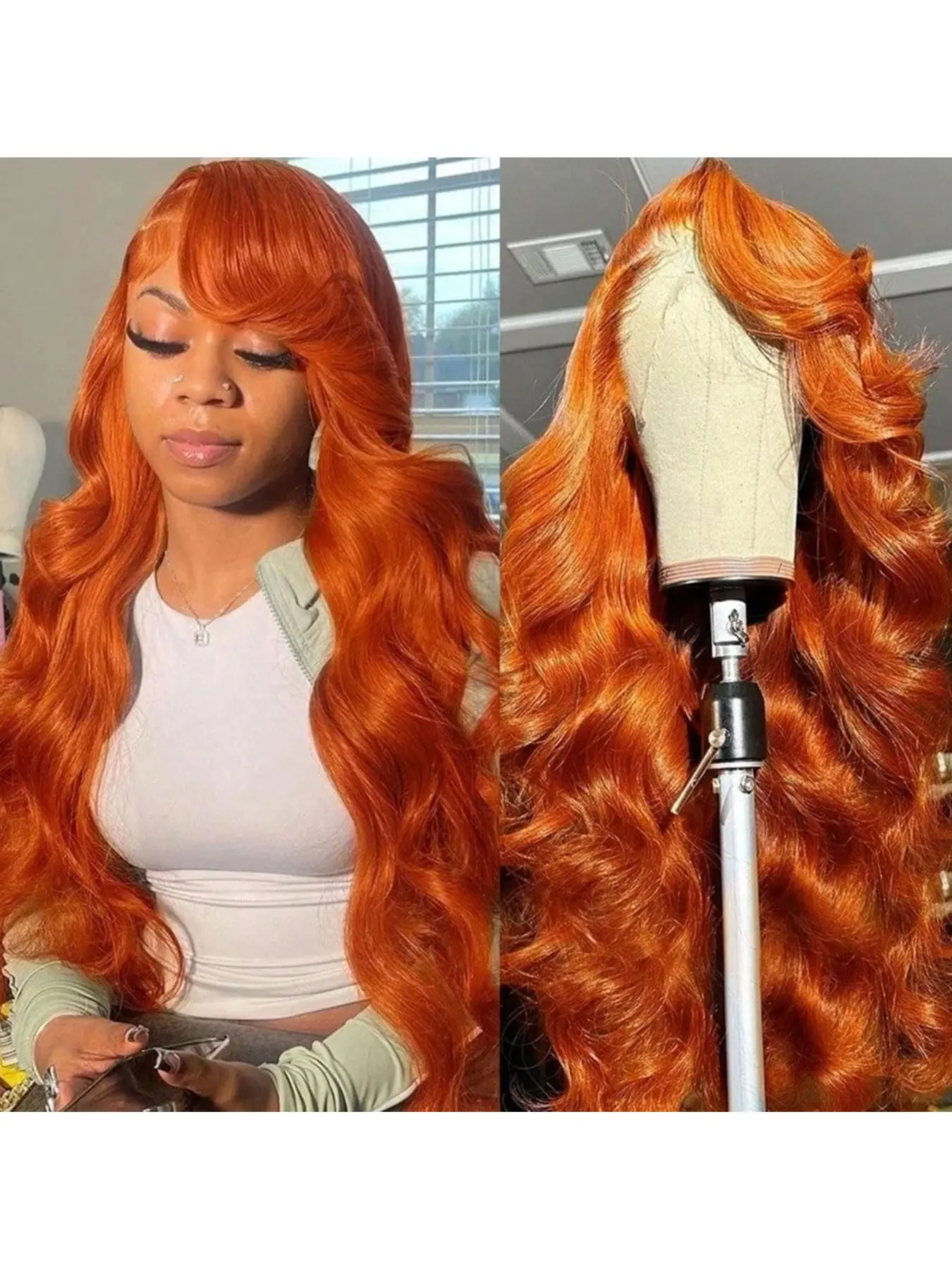 [Super Deal] 30 Inch 200% Density Ginger Orange Body Wave Wig Synthetic 13x4 Lace Front Wigs Heat-Resistant Hair 13x4 HD Transparent Lace Frontal Wigs Pre Plucked Hairline Suitable To Wear On Daily Or Holiday Occasions Wig