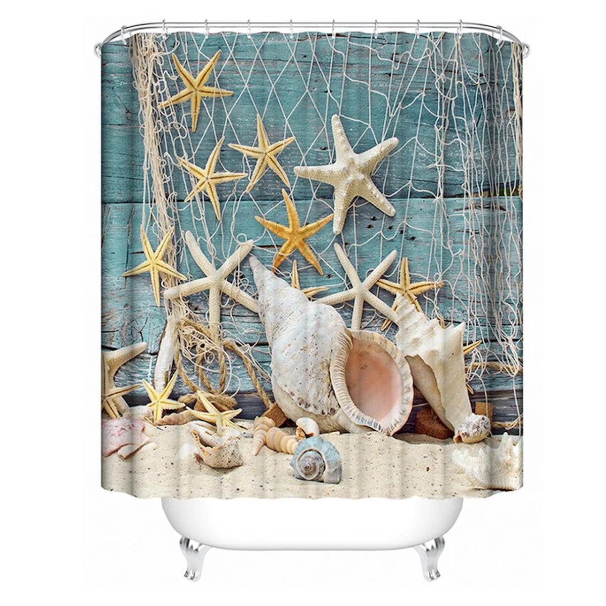 Sea Shell Shower Curtain, Waterproof Coastal Beach Bathroom Curtain, 71 x 71 Inch Ocean Bath Decor Set with 12 Hooks
