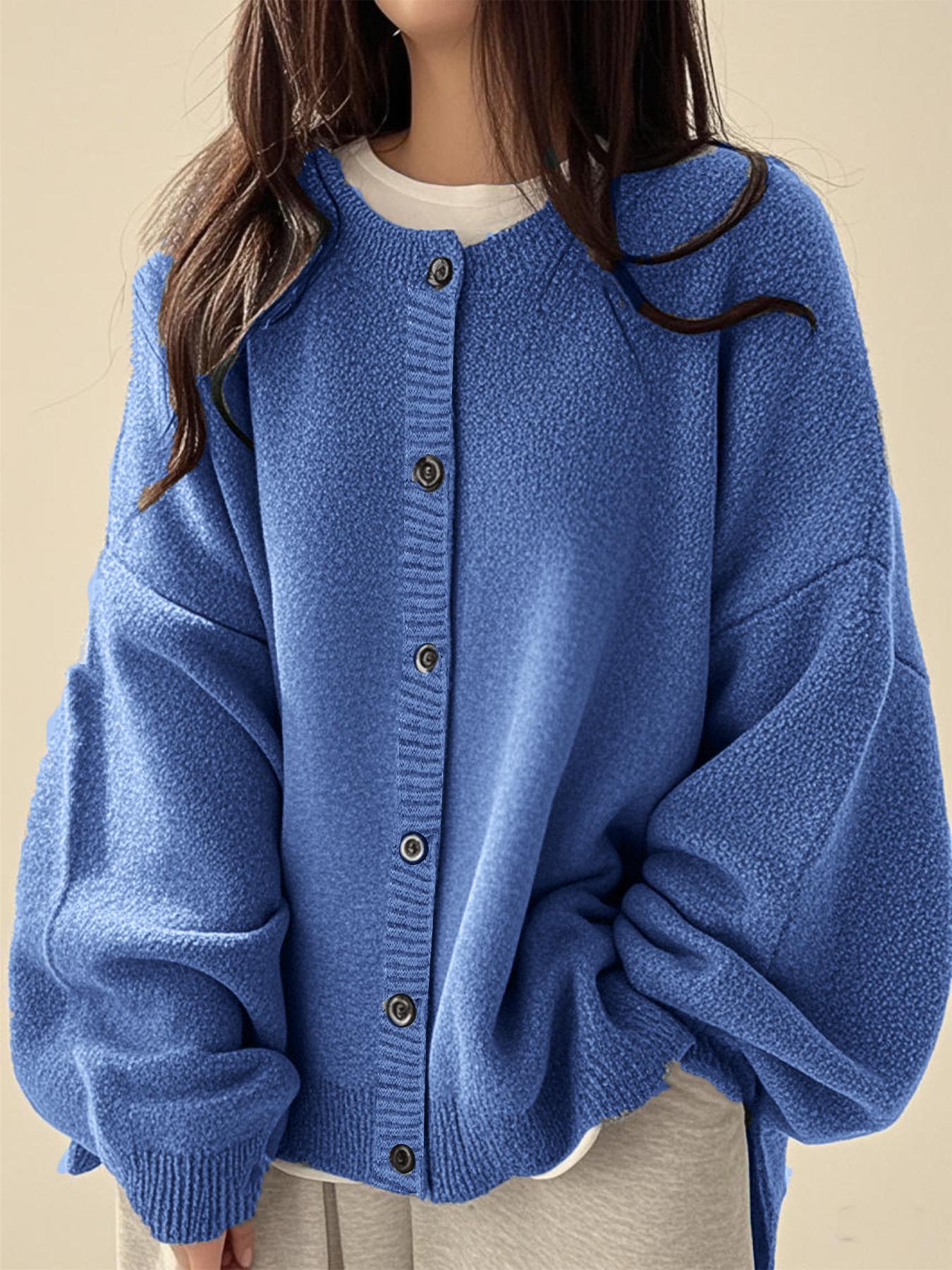 Women's Solid color Basic Button Front Knit Cardigan, Casual Long Sleeve Knitwear for Daily Wear, Ladies Clothes for All Seasons