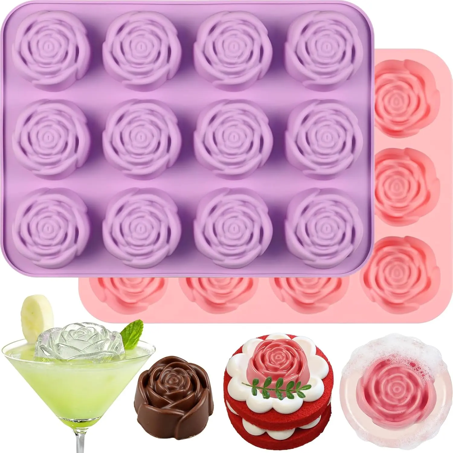 2 Pcs Rose Chocolate Molds
