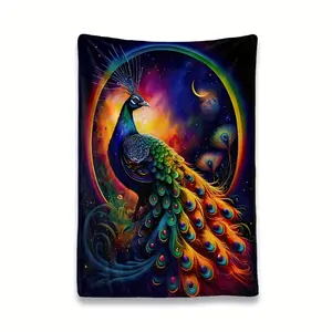 SoftHaven Home Made in USA Polyester Throw Blanket, Elegant Peacock Feather Printed Design, Ultra-Soft Multi-use Blanket for Naps, Office, Sofa & Bedroom Decor, Ideal Holiday Commemorative Gift