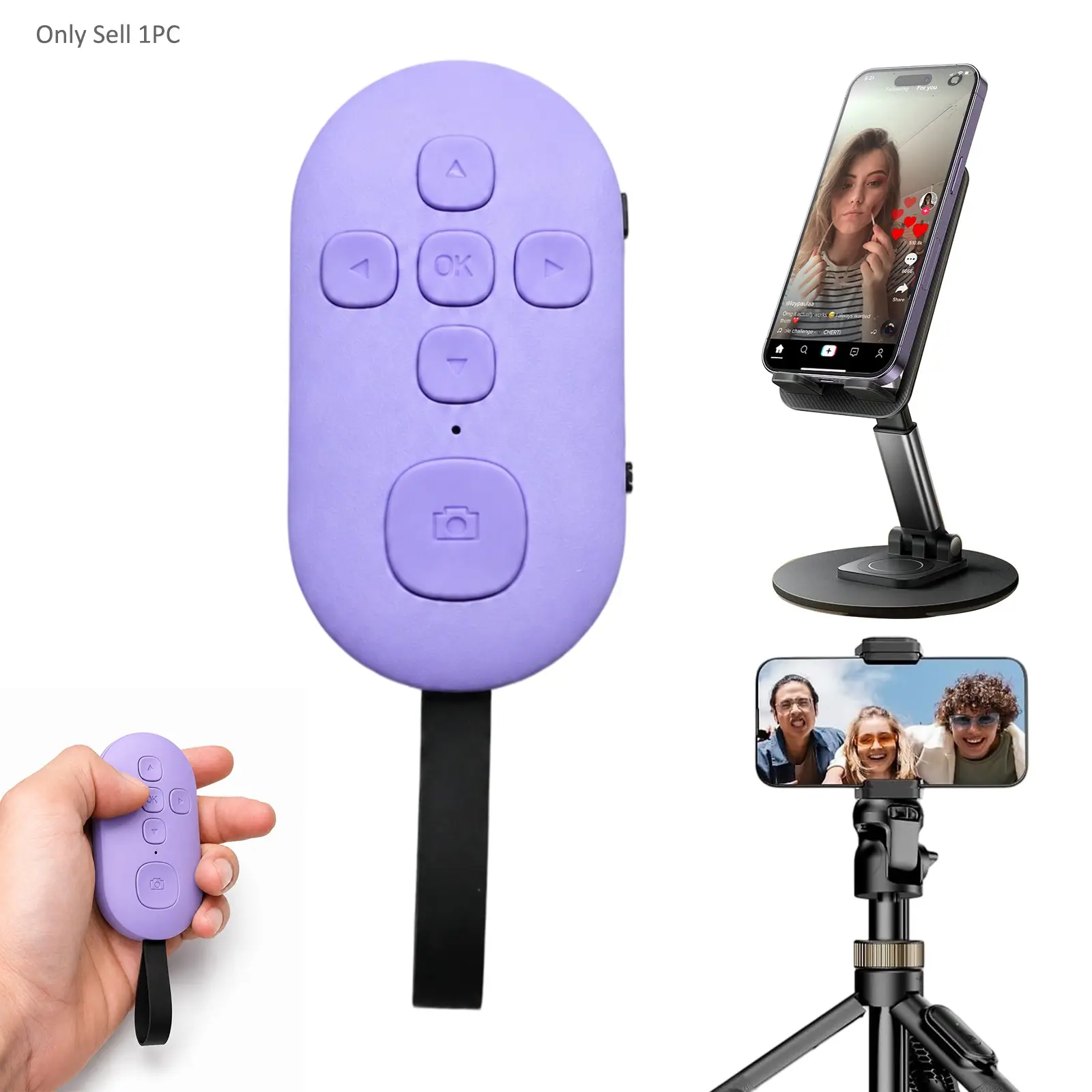 Bluetooth Remote for TikTok Scrolling and Page Turning, Hands-Free Smartphone Controller with Volume Control, Camera Shutter and Play Pause, Viral Trending Gadget