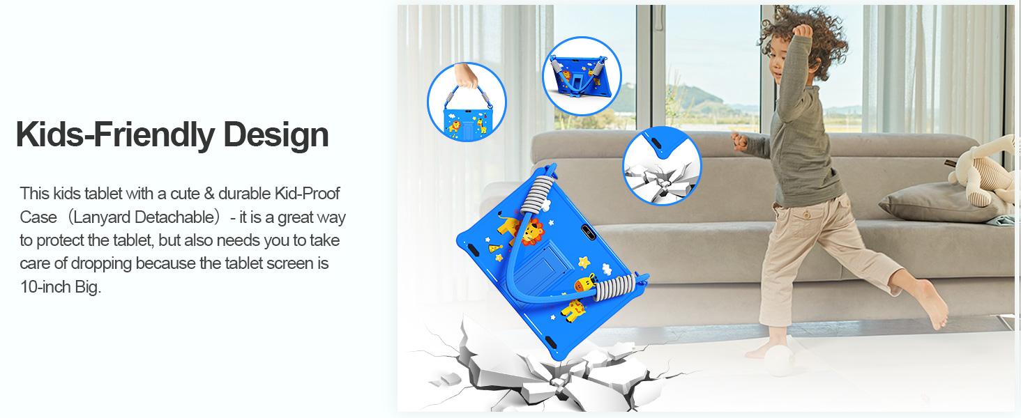 10 inch Tablets Android 13, Tablet with Lanyard 64GB, Quad-Core, HD IPS Display, WiFi, Dual Camera, Tablet for 3+ (Blue)