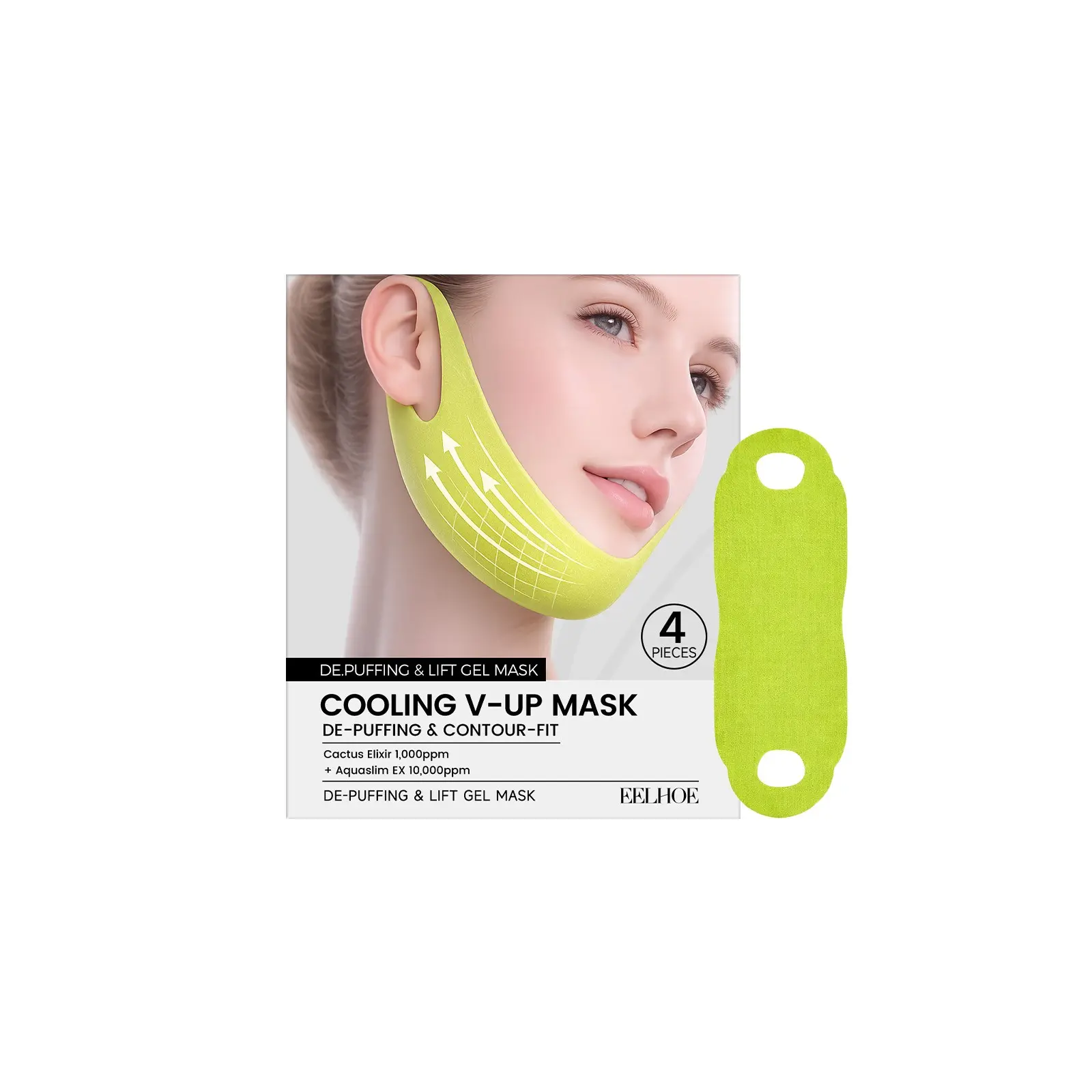 Cactus V-Shaped Collagen Firming Mask, Lift & Firm Jawline, Tighten Double Chin, Aloe Infused, Sleep Mask for V-Shape Face, Skin Care, Beauty Products