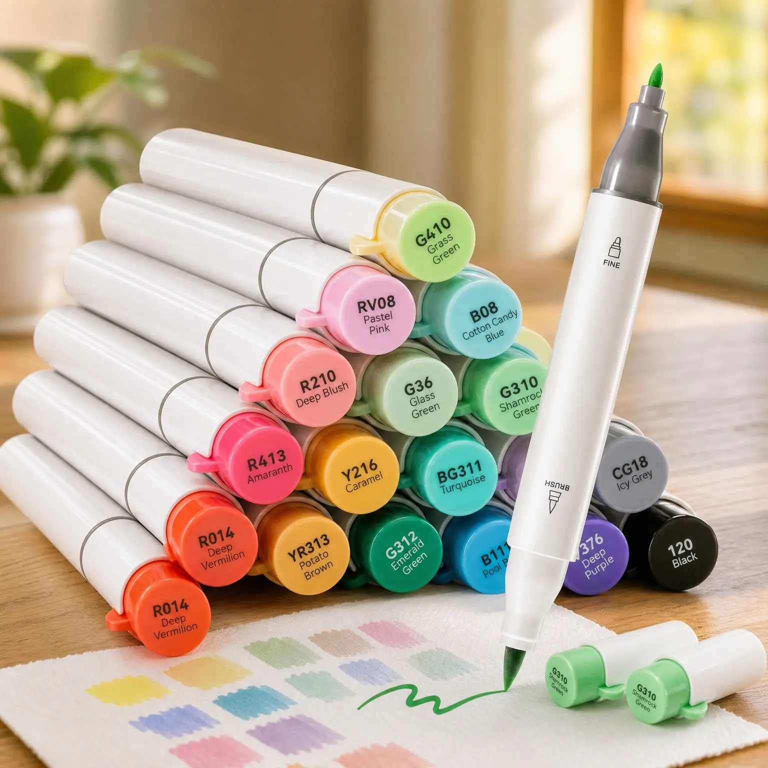 Alcohol Markers Brush & Fine 24 Colors for Adults Coloring Refillable | AP Certified Refillable Art Marker Set Dual Tips Alcohol-based for Artist Beginner Drawing Illustration Sketching