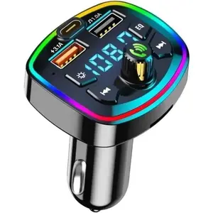 Bluetooth FM Transmitter Car Charger Multifunctional MP3 Player Wireless Station PD Fast Charging Type C Dual USB 3.1A Fast Charge Hands Free Calling Wireless Music Adapter LED Voltage Display RGB Ambient Light Car Audio Receiver Music Control Knob Univer