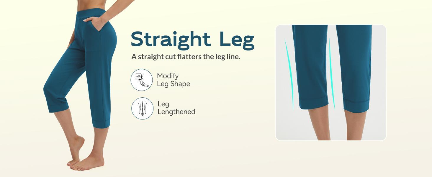 baleaf Womens Capri Pants High Waisted Straight Leg Yoga Capris Leggings with Pockets Crop Workout 21" Summer Pants