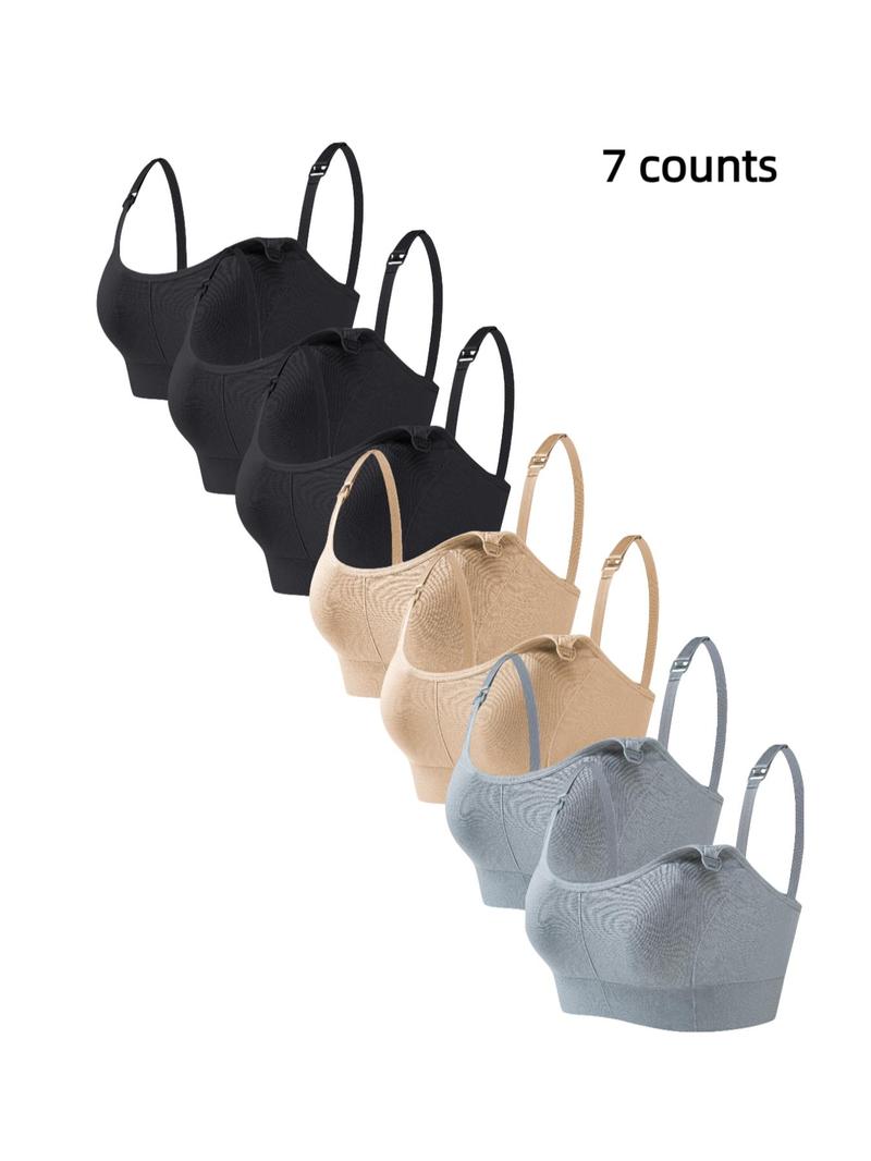 Women's Solid Detachable Adjustable Strap Nursing Bra Set, Front-Closure Bra, Soft Comfortable Breathable Pregnancy Maternity Bra, Maternity Clothing, Maternity Lingerie