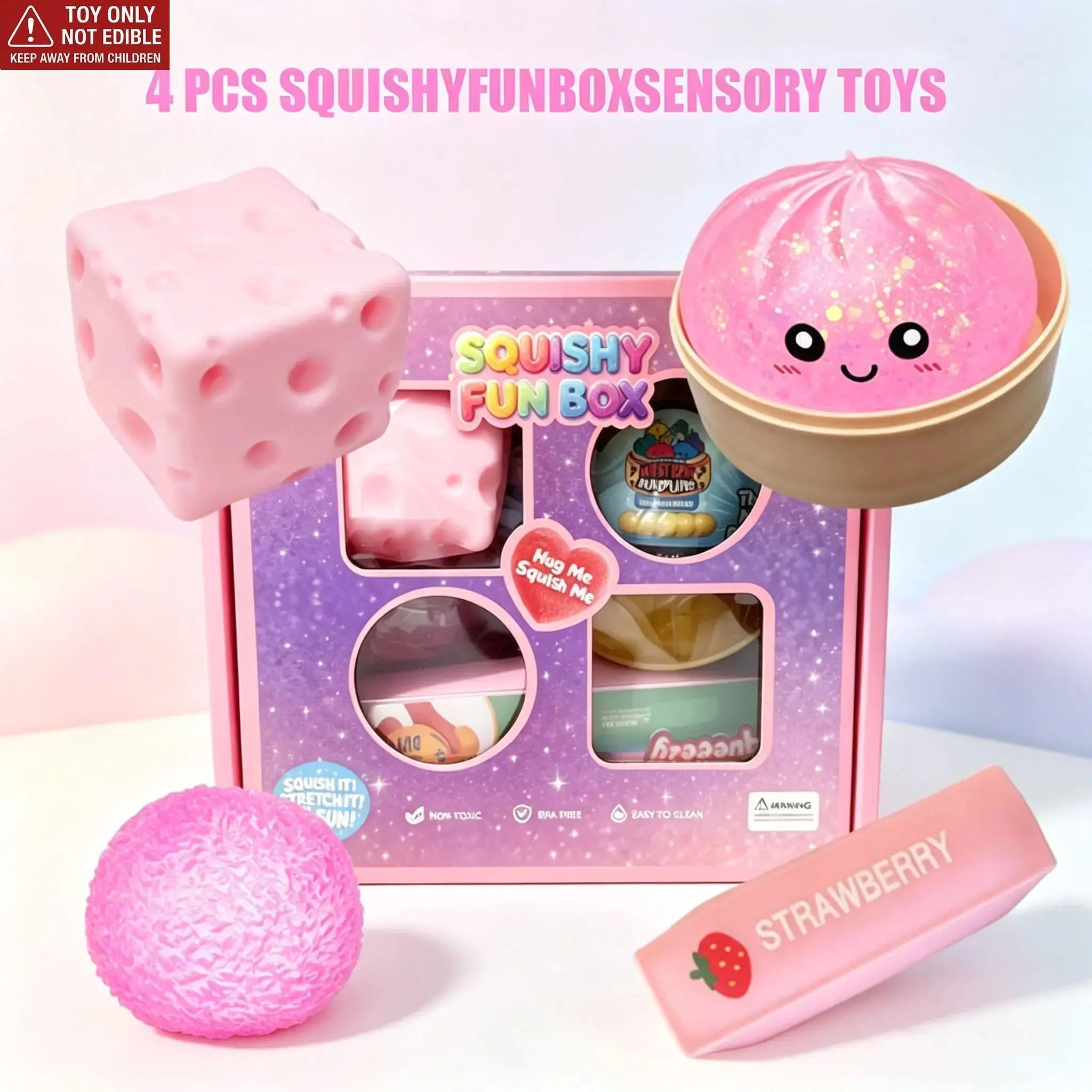 4-Pack Soft Squishy Stress Relief Toys, Squishy Fun Set, Mixed Slow & Fast Rebound Silicone Toys, Assorted Styles, Perfect Gifts for Kids' Day, Teacher's Day, Birthdays and Parties