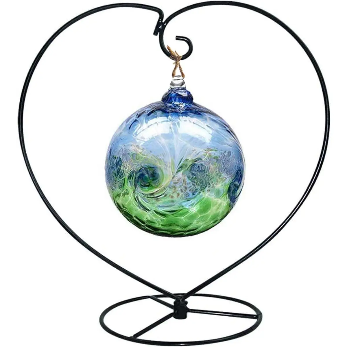 9" Tall Iron Round Hangable Ornament Display Stand - Artistic Arc Decorative Holder for Glass Ball Ornaments, Hanging Plants - Ideal for Christmas, Wedding Landscape Home Decor, Gift Option