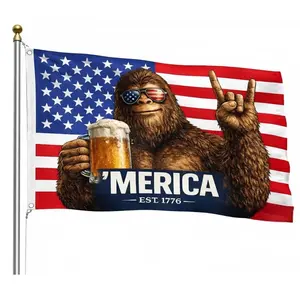 Bigfoot 'MERICA EST 1776 American Flag 3x5 Ft Funny Patriotic Sasquatch Design Red White Blue Man Cave Garage Bar Indoor Outdoor Heavy-Duty Polyester Fabric
