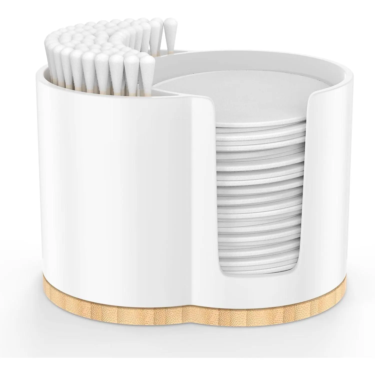 Pad and Swab Holder, Q tip Holder Round  Pad Swab Dispenser Plastic, Bathroom Accessories Storage Organizer for Makeup Pads Floss Picks, White