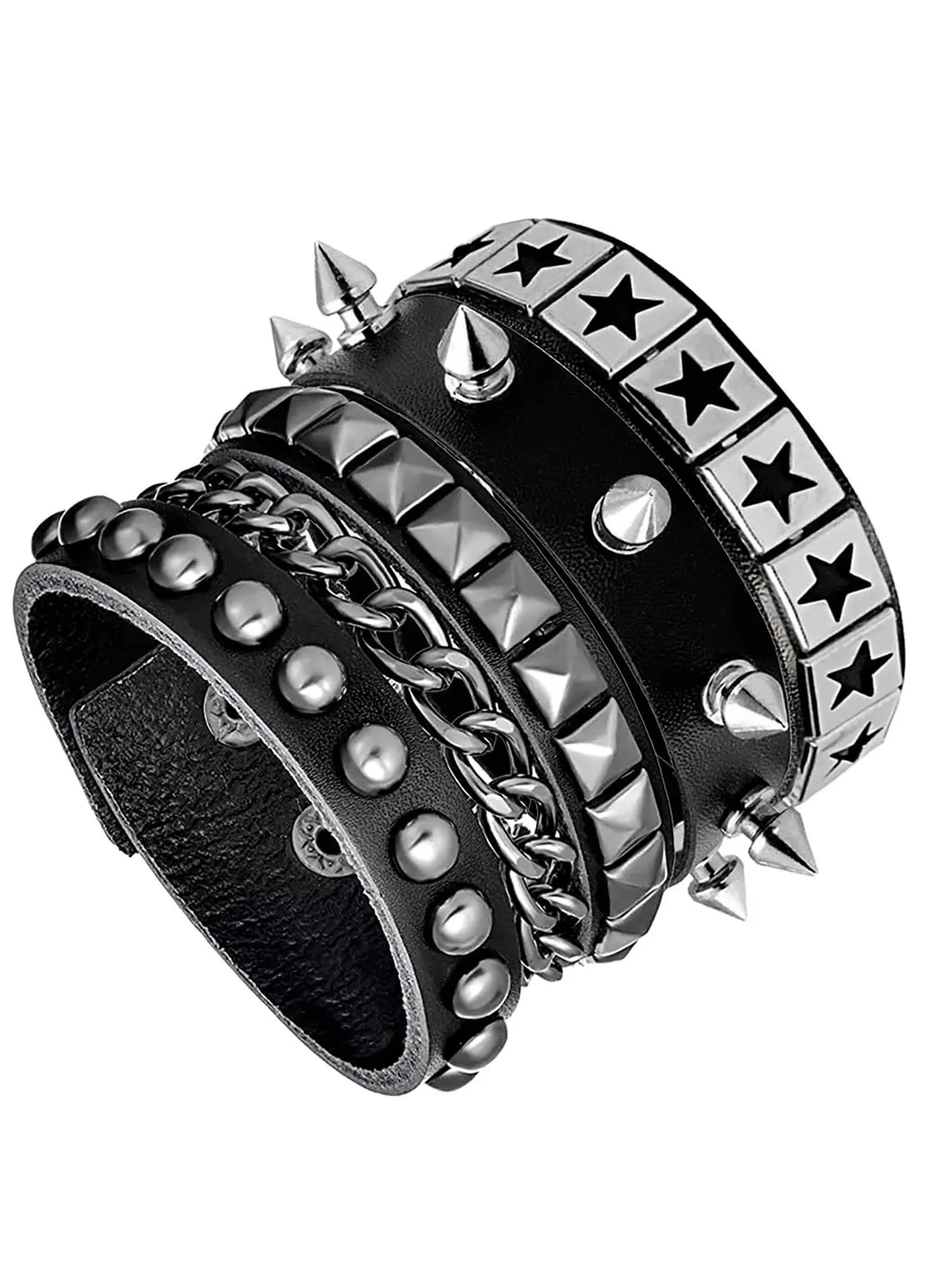 3pcs Punk Studded PU Leather Wrist Cuff Set, Adjustable Gothic Rock Biker Wristbands, Festival Halloween Party Jewelry Gift