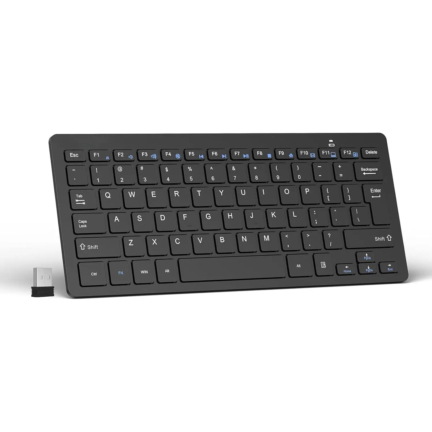 2.4G  Keyboard - Mini Compact Keyboard with Media Hotkeys, 12-Month  Life, Compatible with PC, Desktop, Laptop,  TV - Black