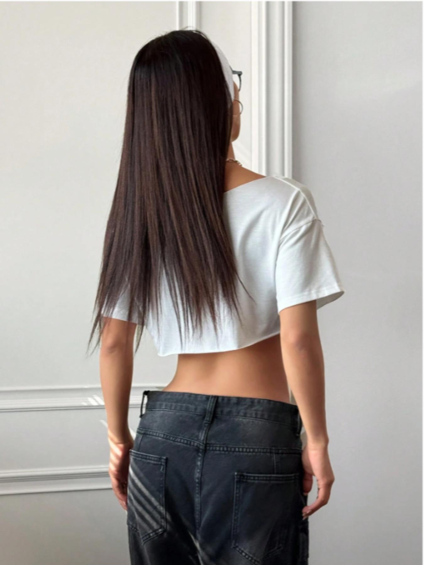 Women's Solid Color Off the Shoulder Tee, Casual Fashion T-shirt for Daily Wear, Ladies Clothes for Summer