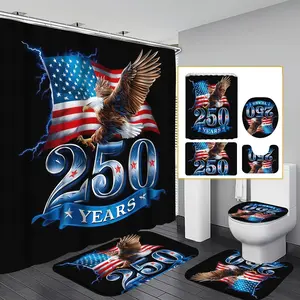 1/4pcs 4th Of July Theme Shower Curtain Set, USA Flag Pattern Independence Day Bathroom Curtain Set With 12 Hooks Include Non-Slip Bathroom, Toilet U-Shape, Toilet Lid Cover, Fashion Bathroom Accessories Ideal For Home Decor & Housewarming Gift