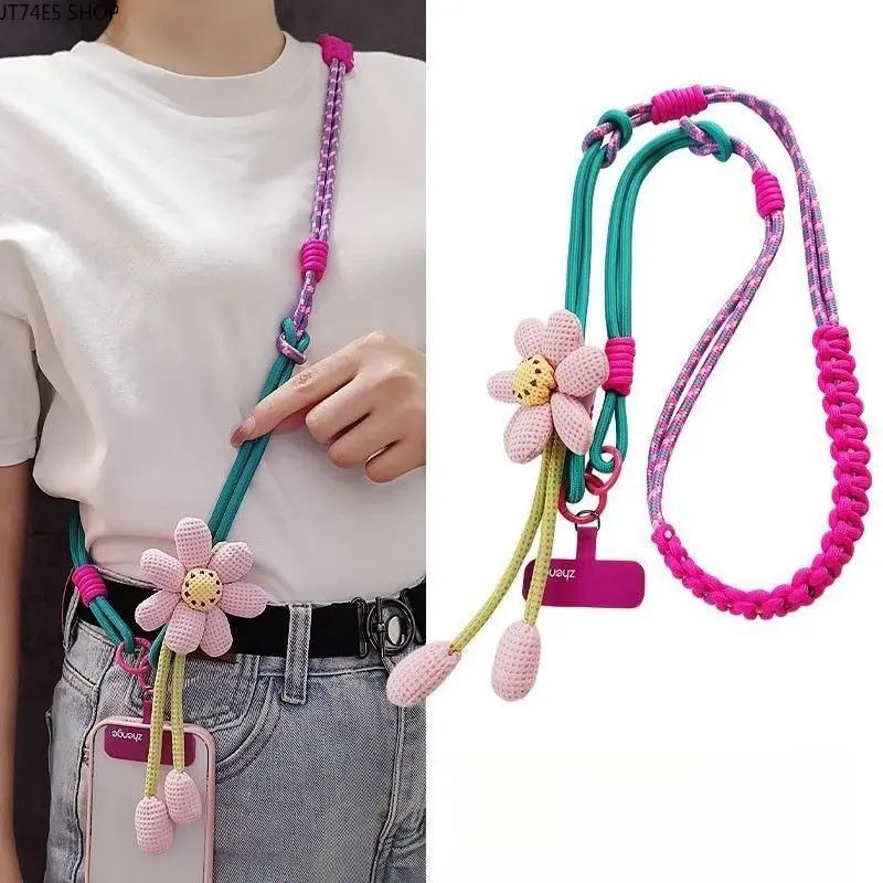 creative flower woven three-in-one lanyard long messenger can carry mobile phone lanyard outdoor camera anti-lost rope