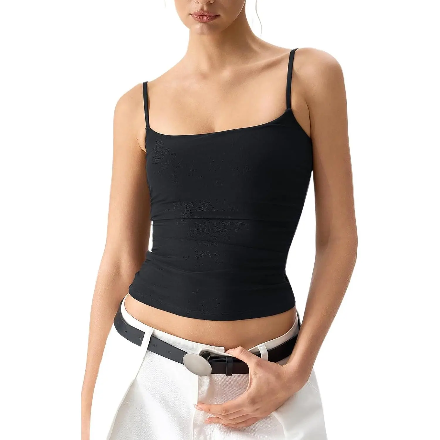 QINSEN Apparel Women's Mesh Camisole Tank Top Double Lined Spaghetti Strap Sleeveless Cami Shirts