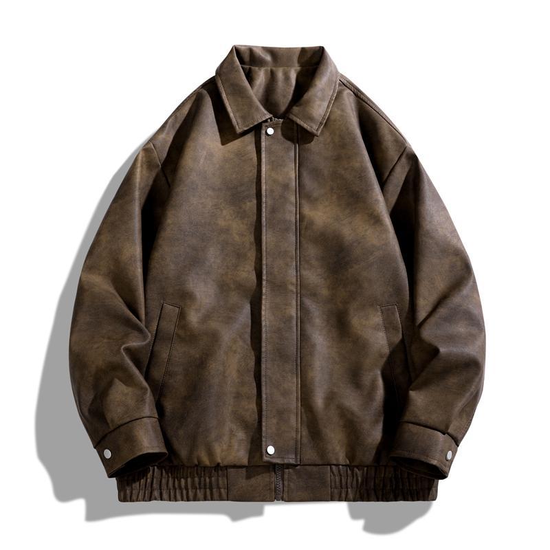 Academic Style American Vintage Solid Color Niche Design Motorcycle Flight Jacket PU Leather Coat Turn-down Collar Casual Loose Versatile Unisex Jacket Outerwear Long Sleeve Classic Academic Style American Vintage Solid Color Niche Design Motorcycle Flight Jacket PU Leather Coat Turn-down Collar Casual Loose Versatile Unisex Jacket Outerwear Long Sleeve Classic