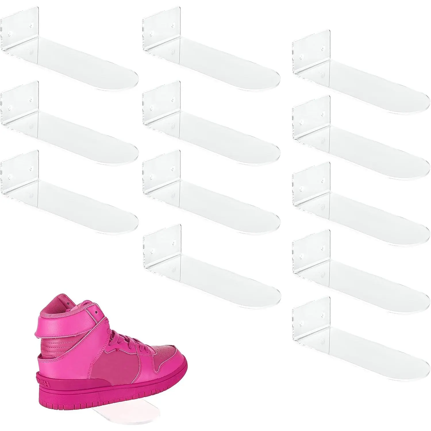 IEEK 12 Pack Floating Shoe Display Shelf,Clear Acrylic Floating Shelves for Sneaker Collection Levitating Acrylic Shoe Shelf,Wall Mounted Sneaker Shelves Storage for Bedroom,Hallways Etc.