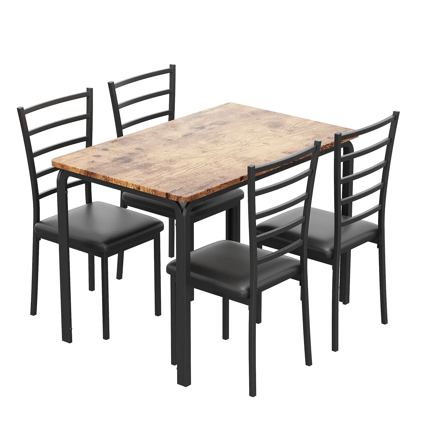 Garvee Modern 5-Piece Glass Dining Table Set for 4 – Rectangular Space-Saving Kitchen Furniture with PU Upholstered Chairs – Metal Steel Frame – Ideal for Small Apartments, Living Room or Study